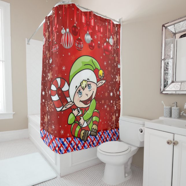 Christmas Shower Curtain, Elf Shower Curtain (In Situ)