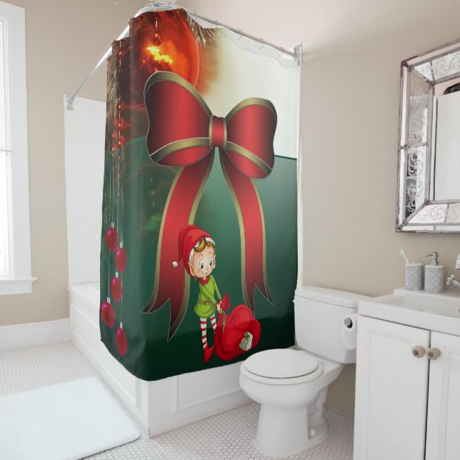 Christmas Shower Curtain, Elf Shower Curtain (In Situ)