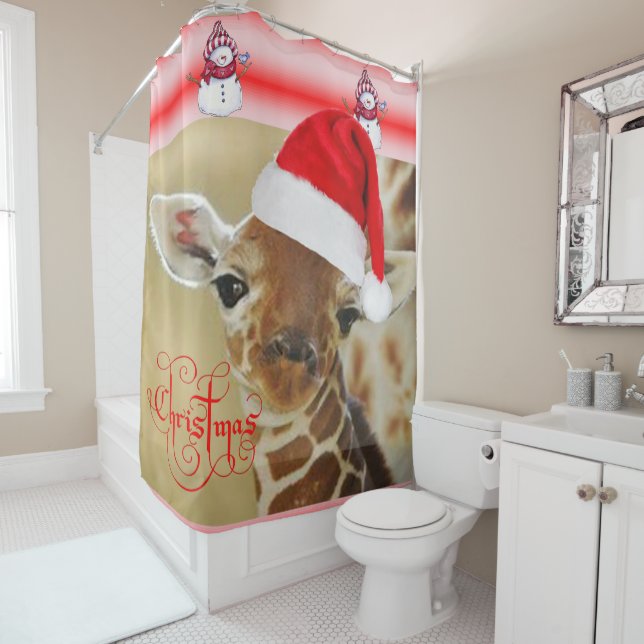 Christmas Shower Curtain Giraffe (In Situ)