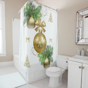Christmas Shower Curtain, Gold Balls Curtain