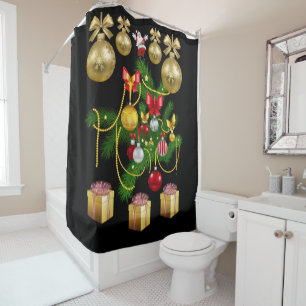 Christmas Shower Curtain, Gold Balls Curtain