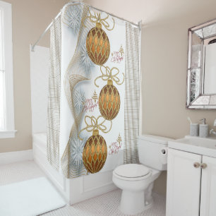 Christmas Shower Curtain, Gold Balls Shower Curtain
