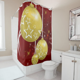 Christmas Shower Curtain, Gold Balls Shower Curtain