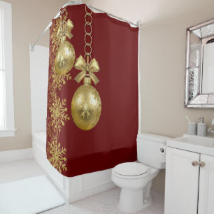 Christmas Shower Curtain, Gold Balls Shower Curtain