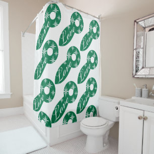 Christmas Shower Curtain Green White Stars 