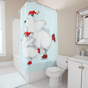 Christmas Shower Curtain Happy Family Bears