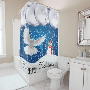 Christmas Shower Curtain, Happy Holidays Curtain