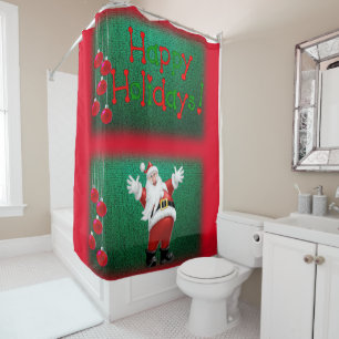 Christmas Shower Curtain, Happy Holidays Curtain