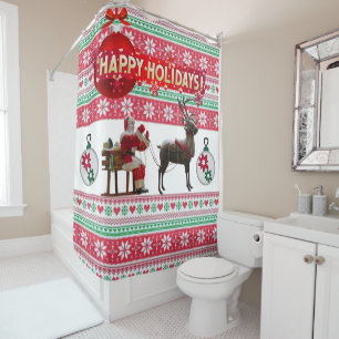Christmas Shower Curtain, Happy Holidays Curtain