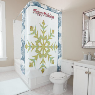 Christmas Shower Curtain, Happy Holidays Curtain