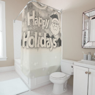 Christmas Shower Curtain, Happy Holidays Curtain