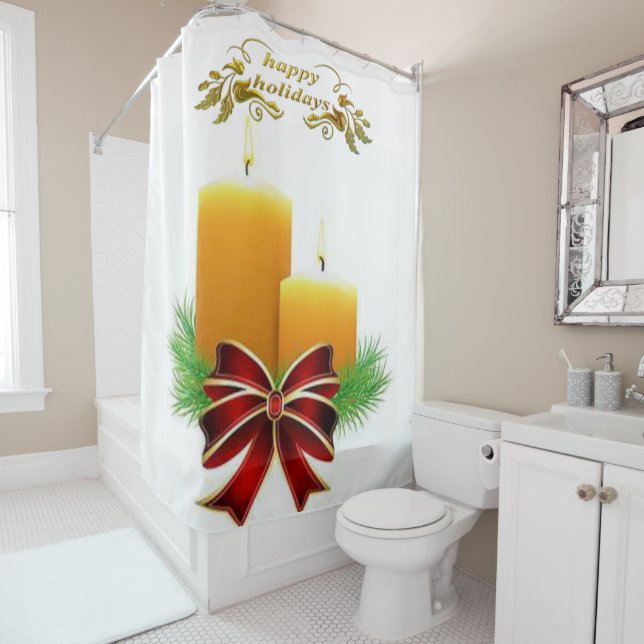 Christmas Shower Curtain, Happy Holidays Shower Curtain (In Situ)
