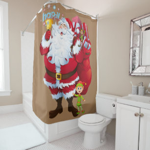 Christmas Shower Curtain, Happy Holidays Shower Curtain
