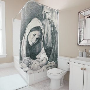 Christmas Shower Curtain, Jesus Christ Shower Curtain