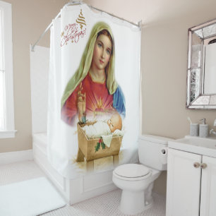 Christmas Shower Curtain, Jesus Christ Shower Curtain