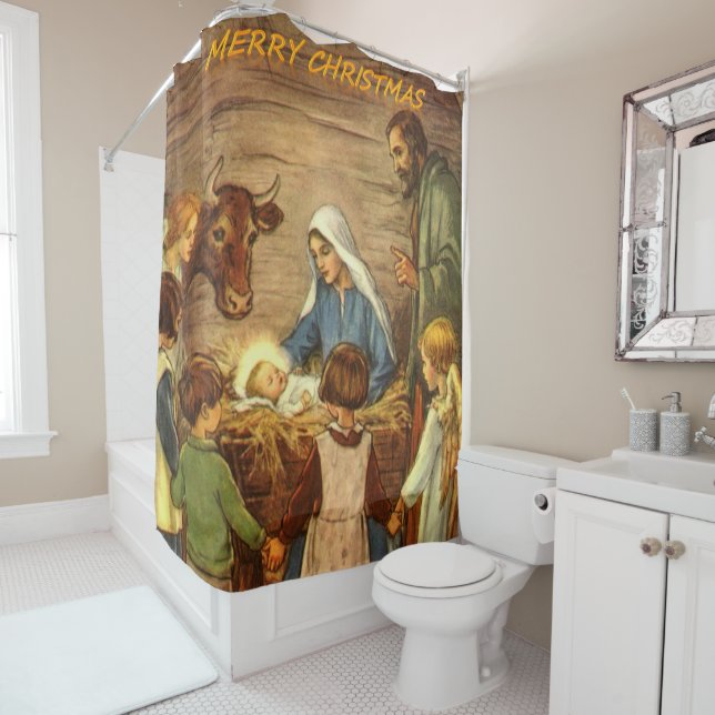 Christmas Shower Curtain, Jesus Christ Shower Curtain (In Situ)