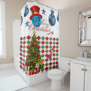 Christmas Shower Curtain, Merry Christmas Curtain