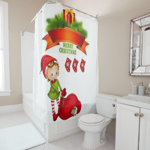 Christmas Shower Curtain, Merry Christmas Curtain
