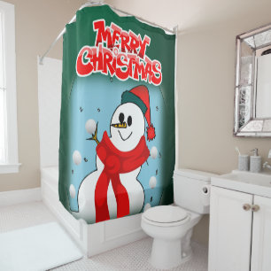 Christmas Shower Curtain, Merry Christmas Curtain
