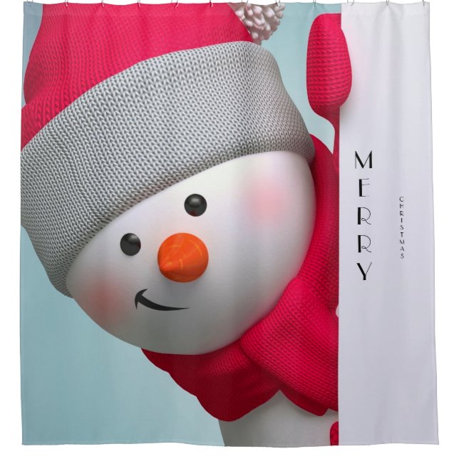 Christmas Shower Curtain/Merry Christmas Snowman Shower Curtain (Front)