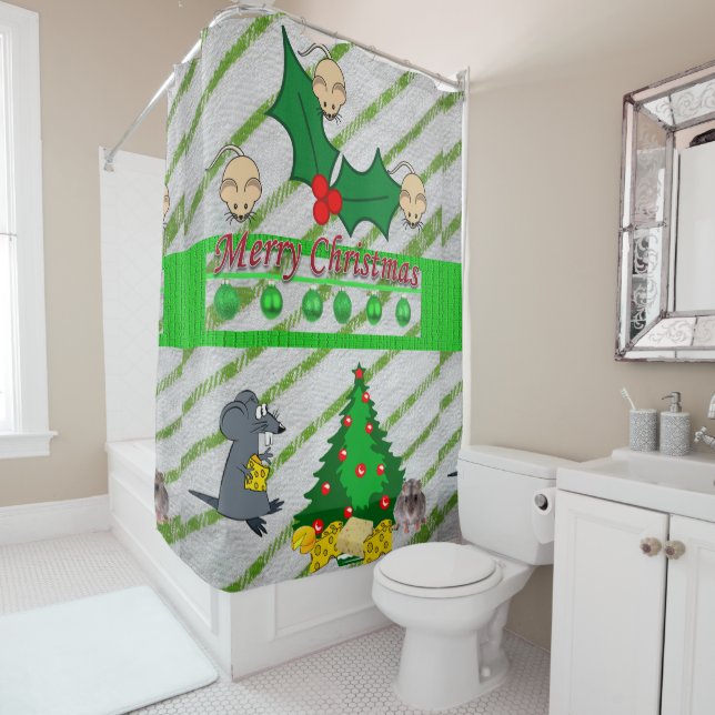 Christmas Shower Curtain, Mice Shower Curtain (In Situ)