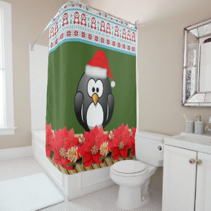 Christmas Shower Curtain, Penguin Curtain