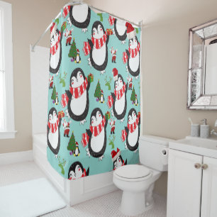 Christmas Shower Curtain, Penguin Curtain