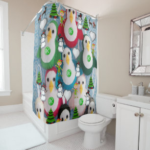 Christmas Shower Curtain, Penguin Curtain