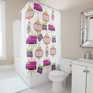 Christmas Shower Curtain Pink Car