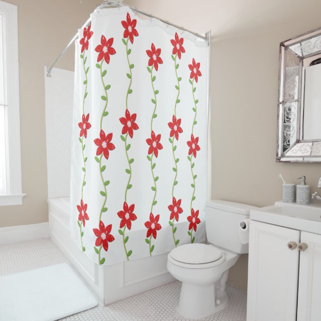 Christmas Shower Curtain, Poinsettia  Shower Curtain (In Situ)