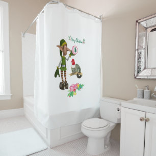 Christmas Shower Curtain Possum Elf 