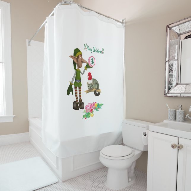 Christmas Shower Curtain Possum Elf  (In Situ)