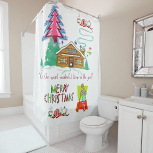 Christmas Shower Curtain, Red Green Cleaning Lady Curtain