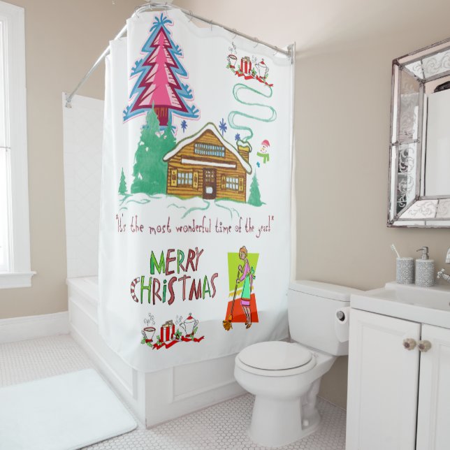 Christmas Shower Curtain, Red Green Cleaning Lady Shower Curtain (In Situ)