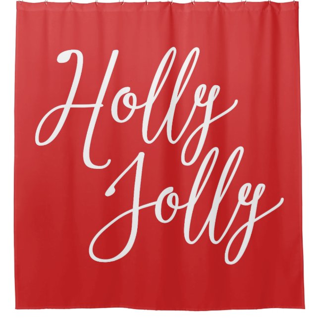 Christmas Shower Curtain Red Holly Jolly (Front)