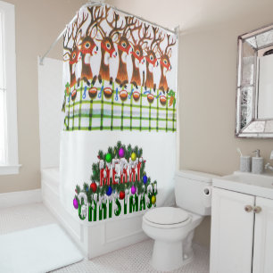 Christmas Shower Curtain, Reindeer Curtain