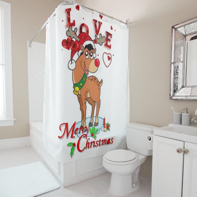 Christmas Shower Curtain, Reindeer Shower Curtain (In Situ)
