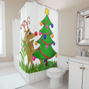 Christmas Shower Curtain, Reindeer Shower Curtain