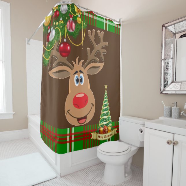 Christmas Shower Curtain, Reindeer Shower Curtain (In Situ)