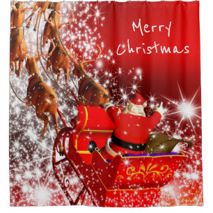 Christmas Shower Curtain/Santa and Sleigh Curtain