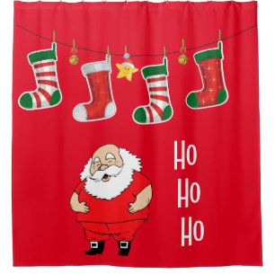 Christmas Shower Curtain/Santa and Stockings Curtain