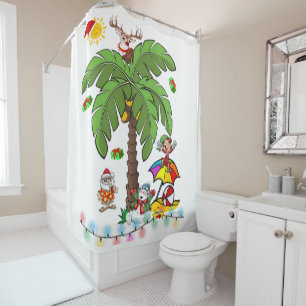 Christmas Shower Curtain, Santa Claus Beach Bum Curtain