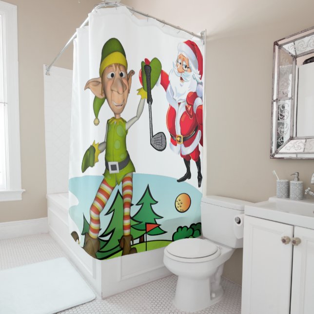 Christmas Shower Curtain, Santa Golf Shower Curtain (In Situ)