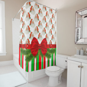 Christmas Shower Curtain, Santa Stripe Curtain