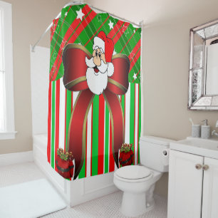 Christmas Shower Curtain, Santa Stripe Shower Curtain
