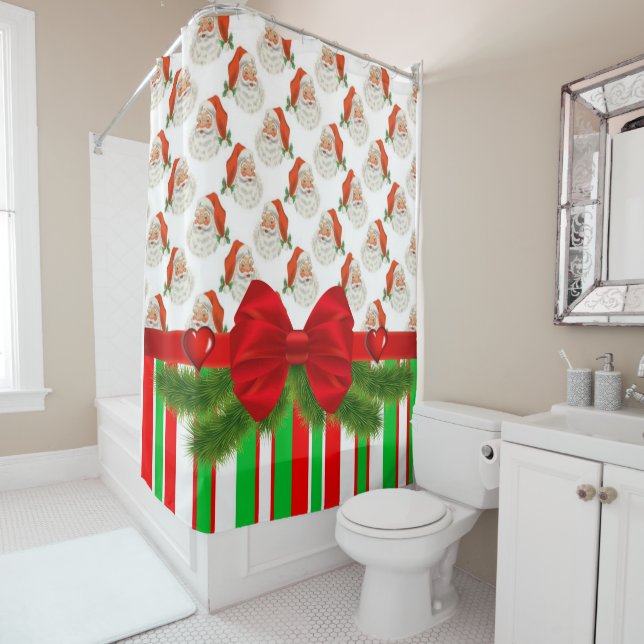 Christmas Shower Curtain, Santa Stripe Shower Curtain (In Situ)