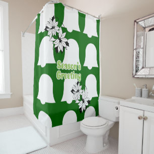 Christmas Shower Curtain, Season's Greetings Green Curtain
