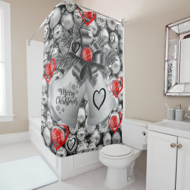 Christmas Shower Curtain, Silver Balls Shower Curtain (In Situ)