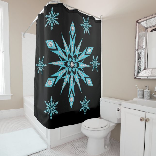 Christmas Shower Curtain, Snowflake Shower Curtain (In Situ)