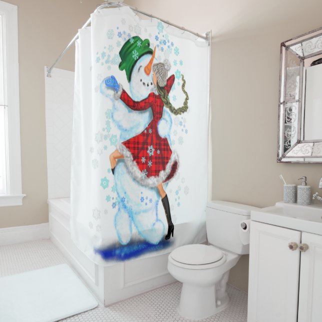Christmas Shower Curtain Snowman and Girl Dancers (In Situ)